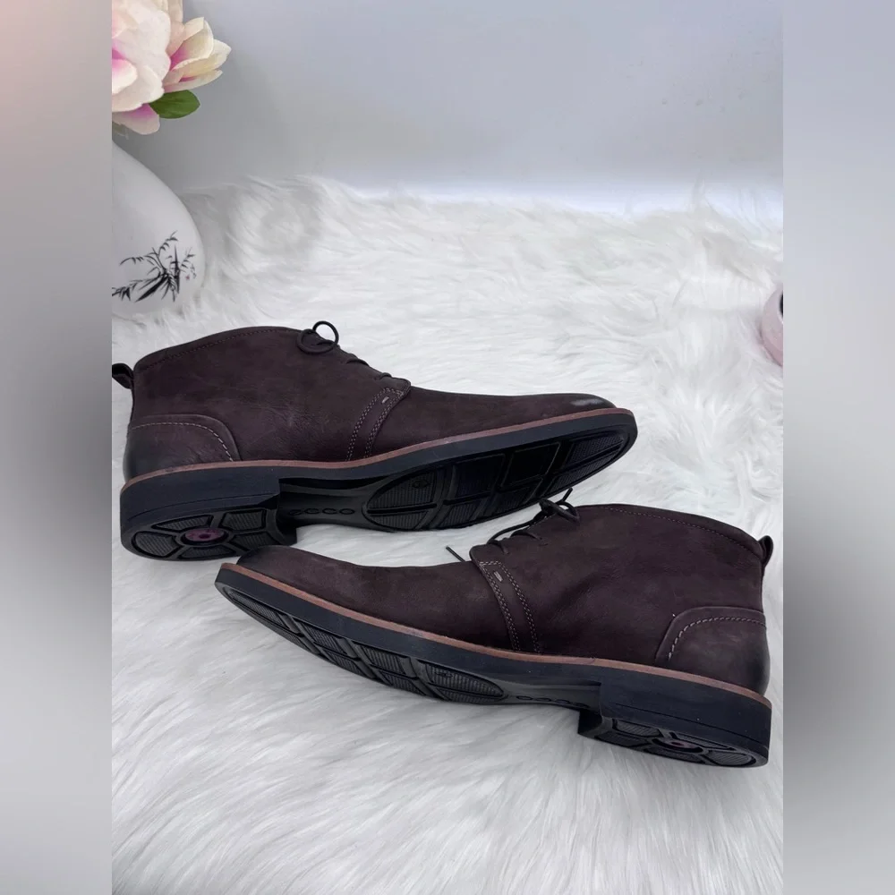 ECCO Men’s Brown Leather Chukka Boots – Lace-Up Ankle Boots Size 44 (US 10-10.5) - Picture 5 of 9